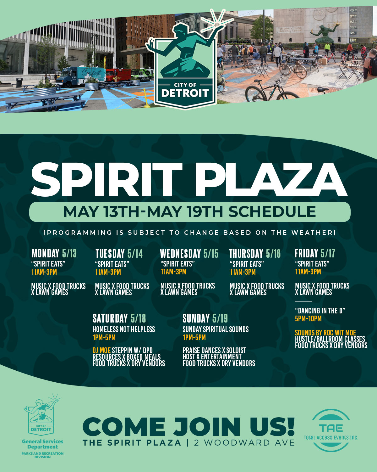 Spirit Plaza Event May 13-19