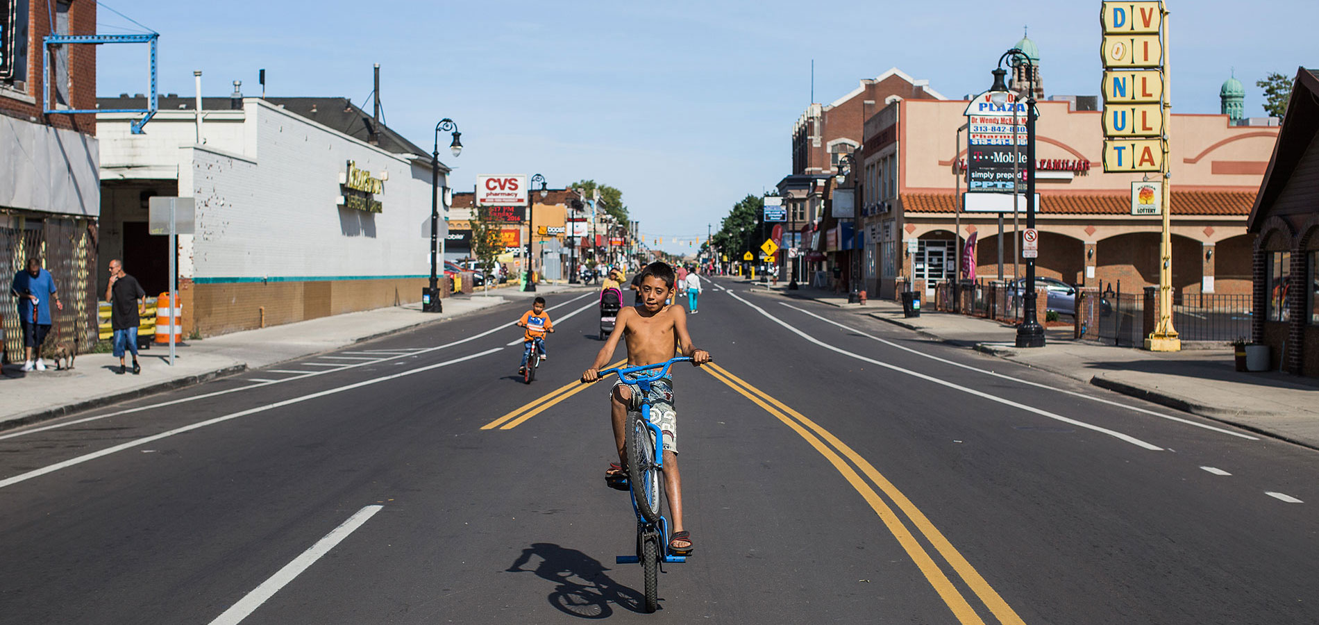 Boy on bike on Vernor boy on bike on Vernor