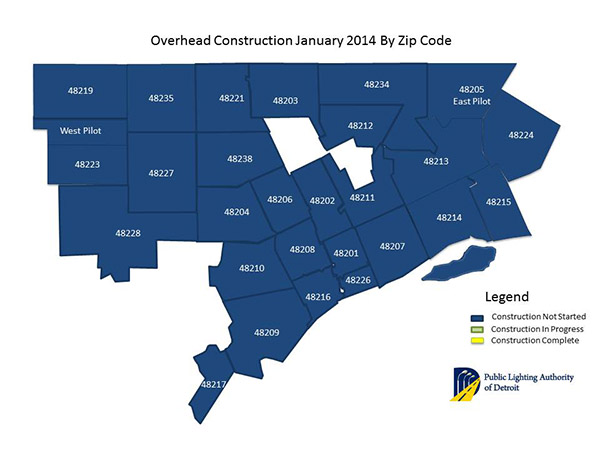 Overhead Construction - January 2014, by zip code