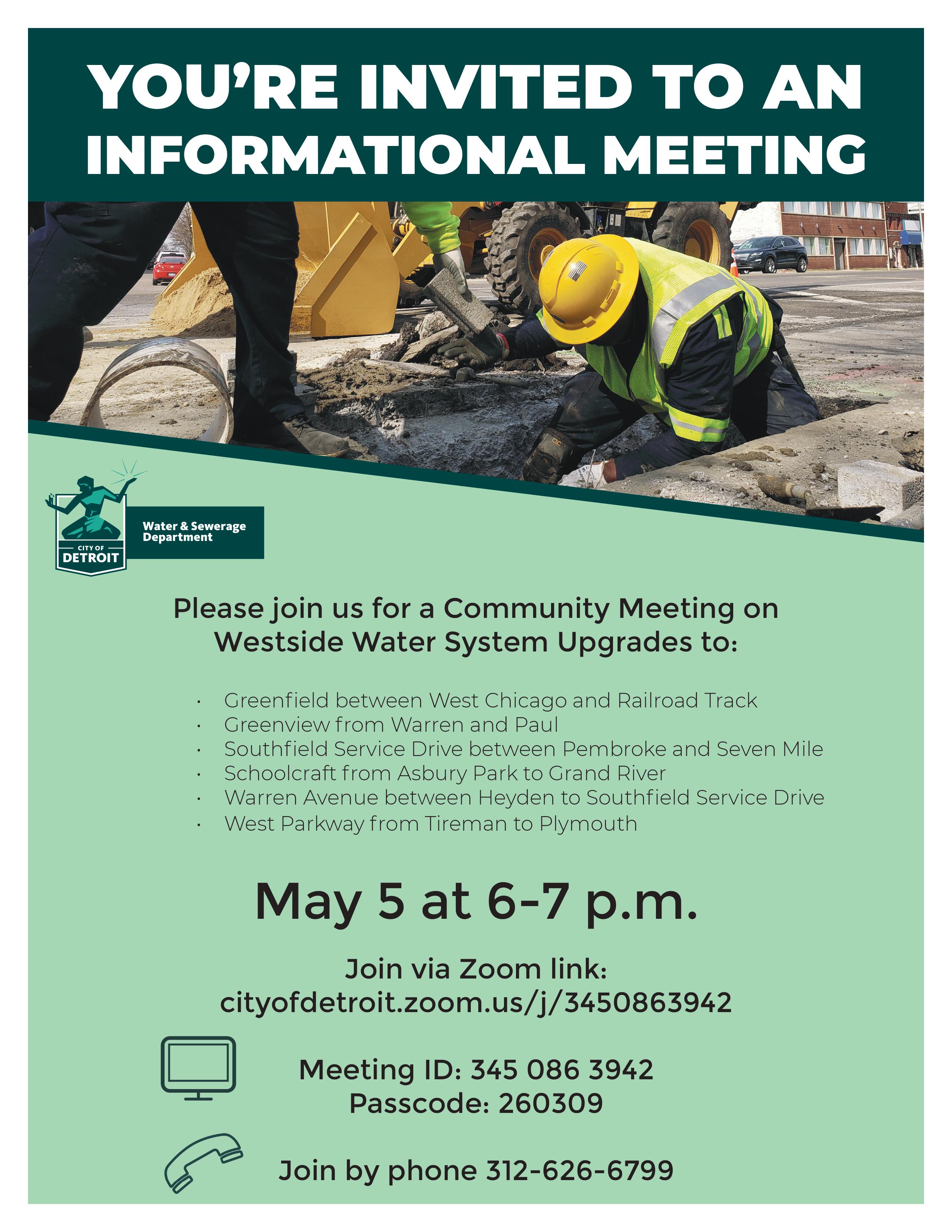 DWSD Community Meeting: Water & Sewer Upgrades on Westside Water System Upgrades