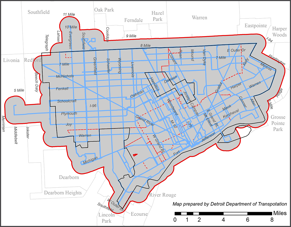 Map showing the service area of Detroit MetroLift starting November 15