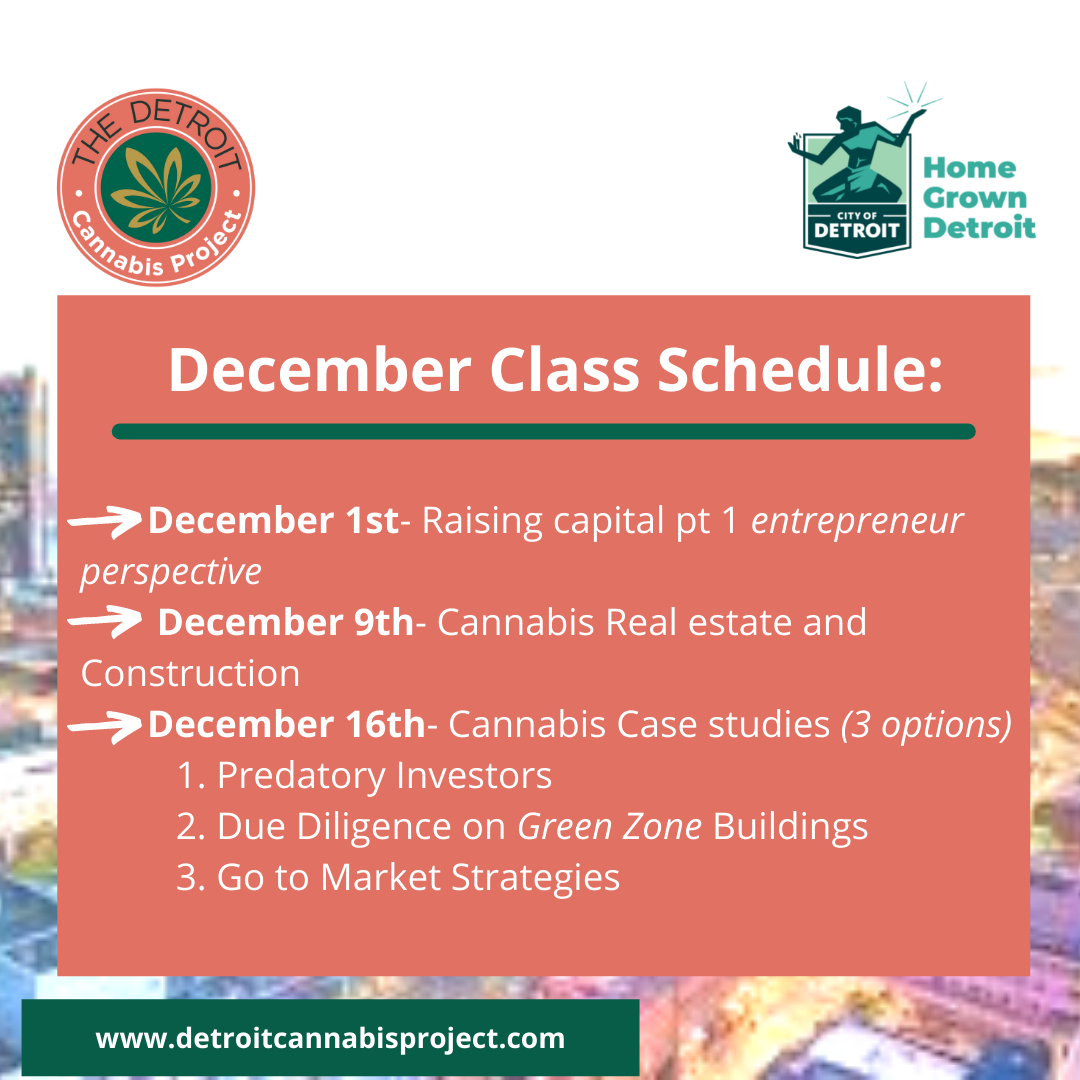 Cannabis Business Classes Schedule