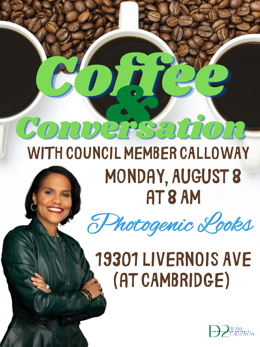 Coffee and Conversation flyer with Council Member in green.