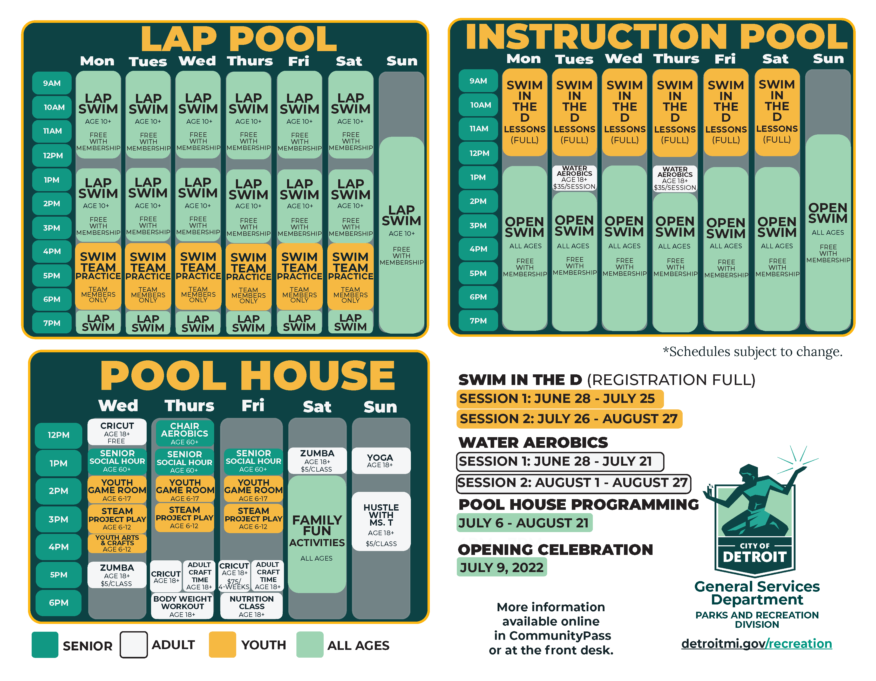 Schedule for Brennan Pool, Summer 22