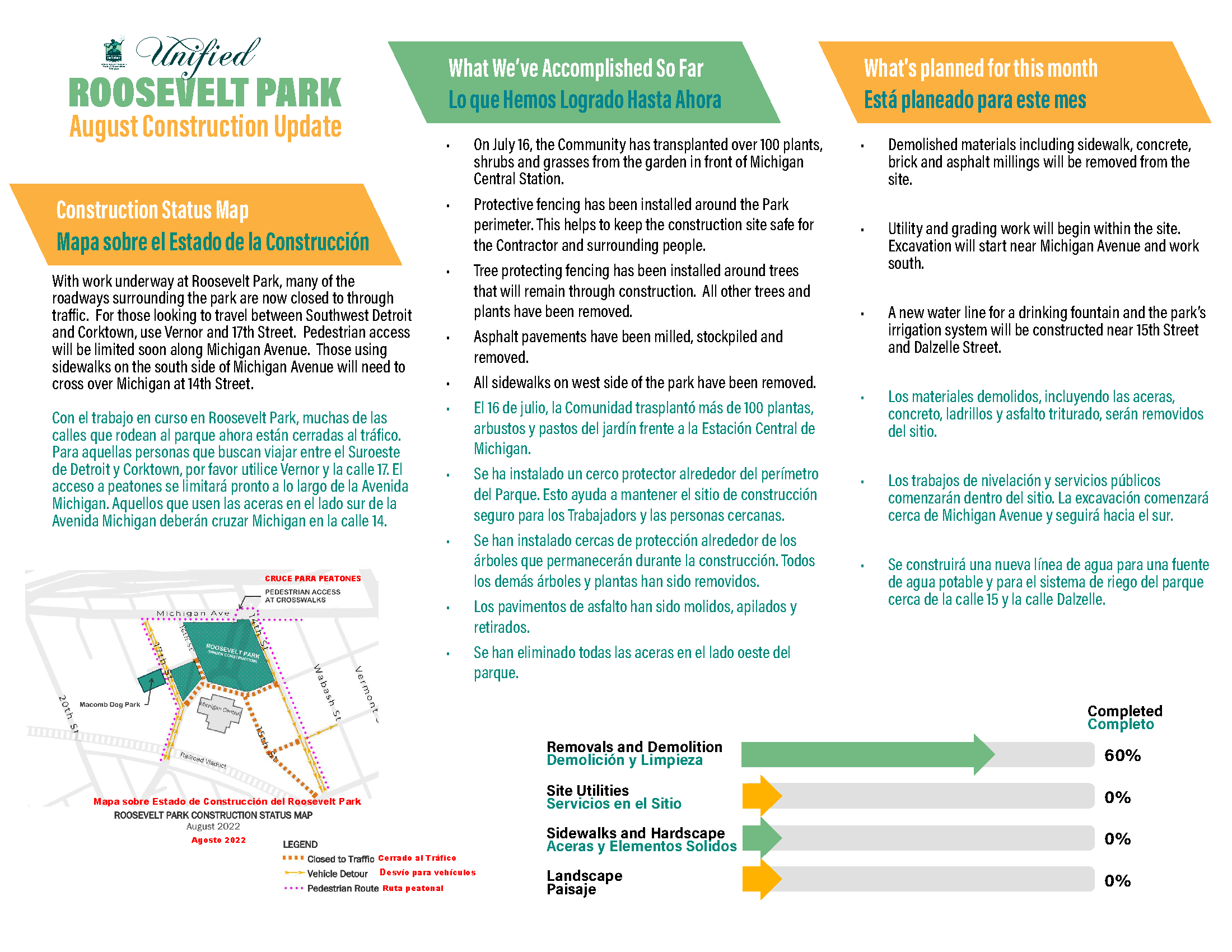 Roosevelt Park Construction Notice for August '22