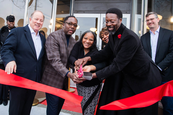 Mayor Mike Duggan helped Detroit Soul co-owners Samuel Van Buren and Jerome Brown cut the ribbon on the 142nd brick-and-mortar Motor City Match winner to open their doors. 