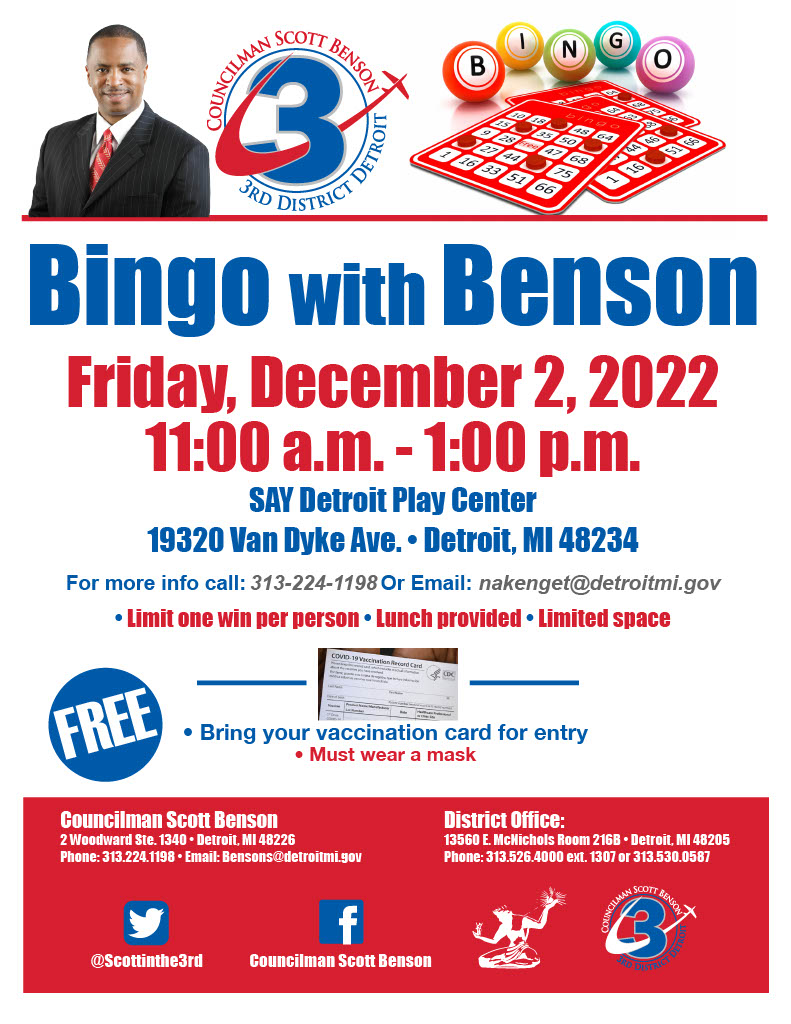 flyer of the bingo with benson event
