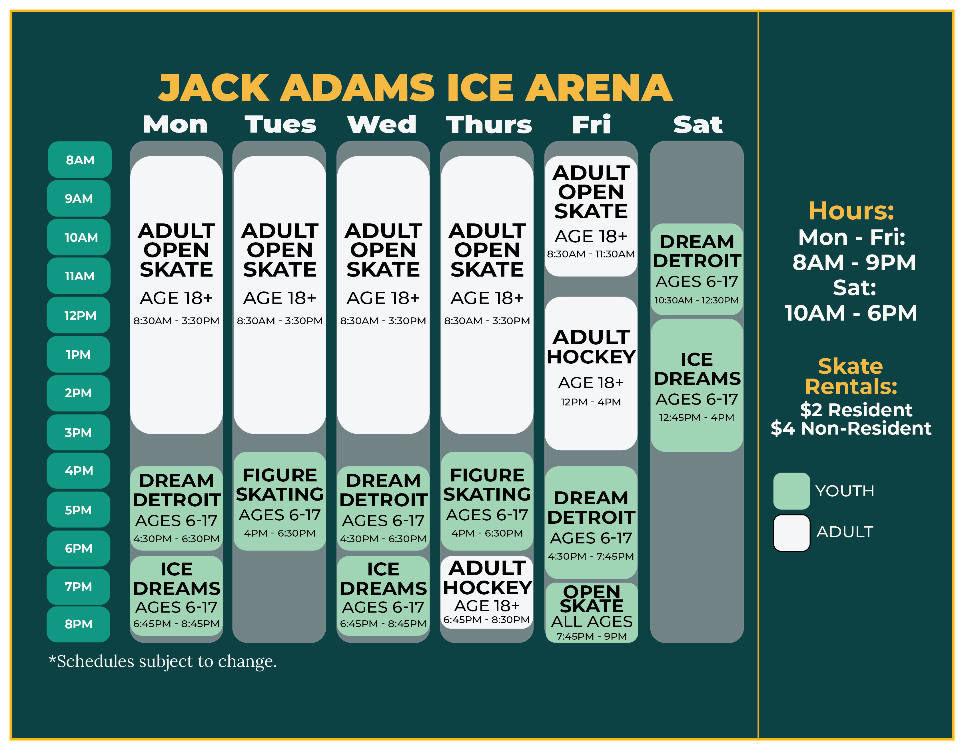 ABC Jack Adams Ice Arena Winter Schedule 2023