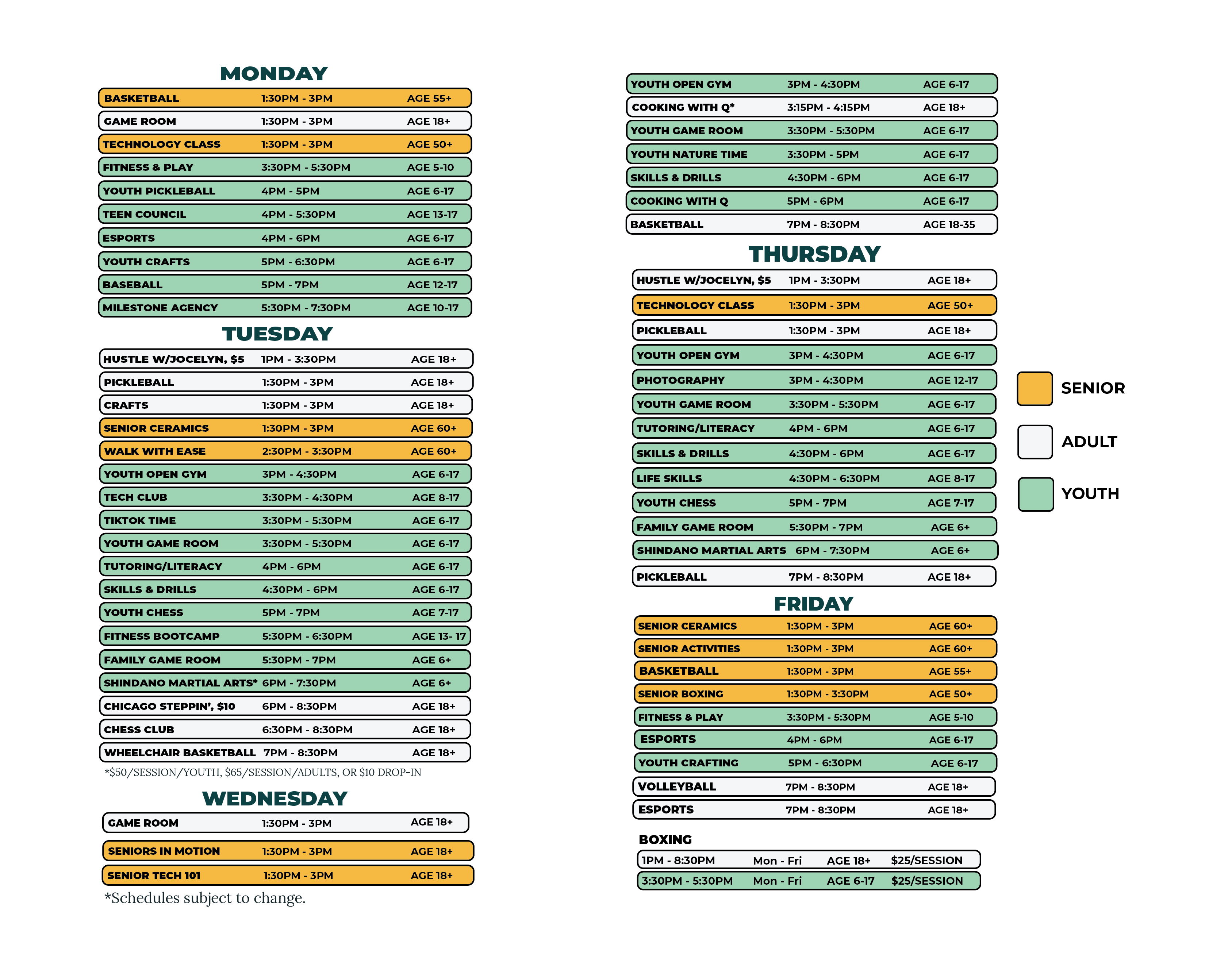 Crowell Winter Schedule 2023