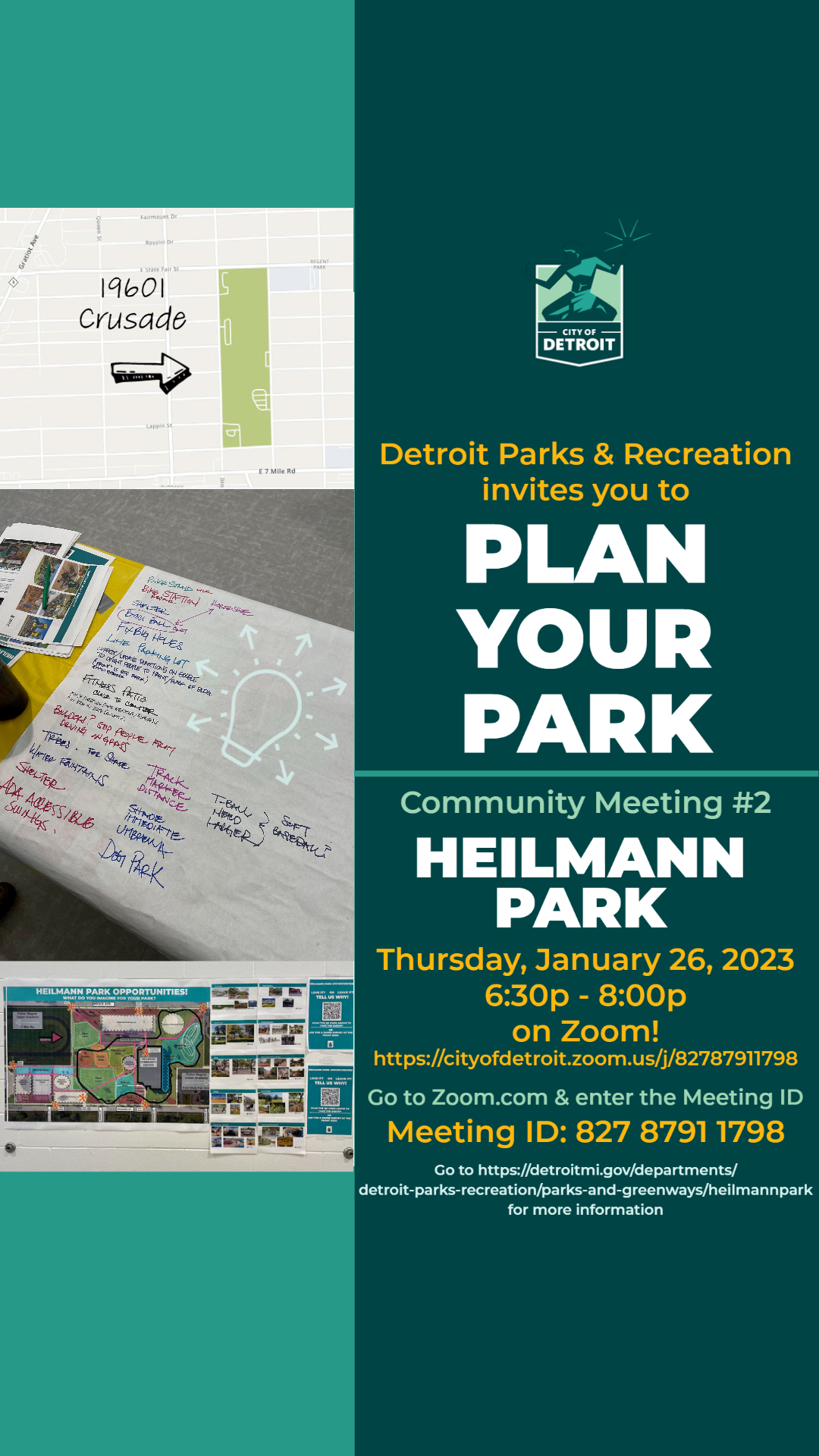 Flyer for Heilmann Park Community Meeting #2 on Jan 26, 2023