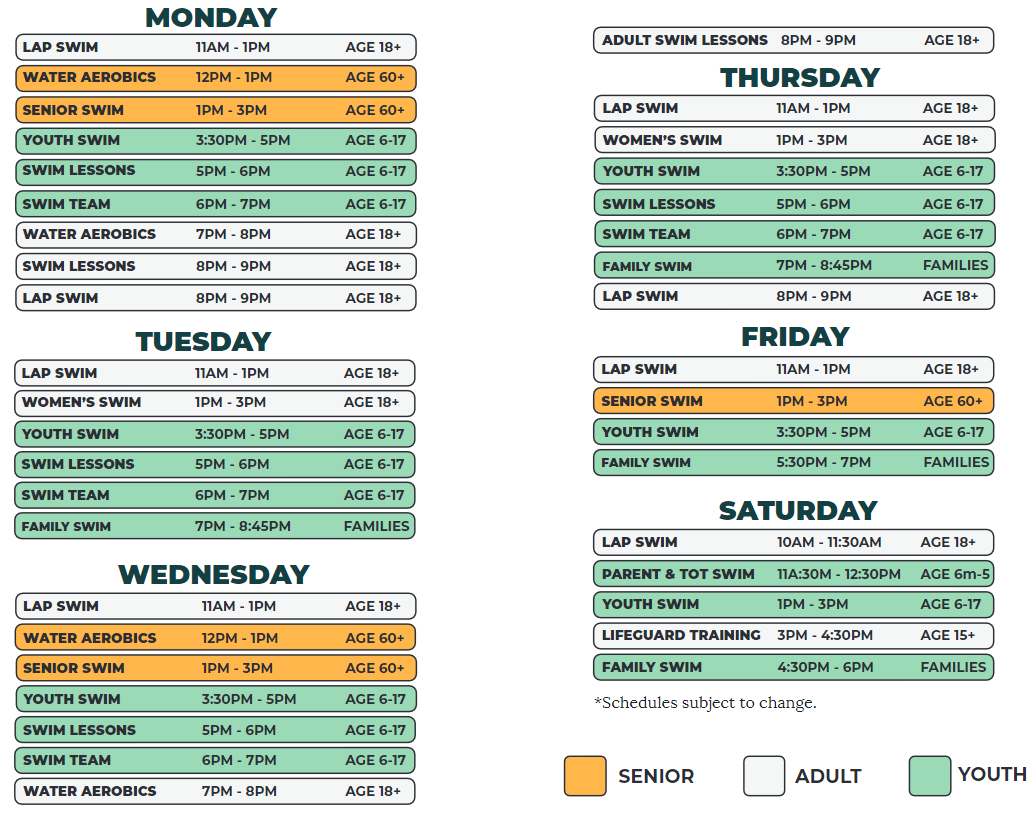 Patton Community Center Winter Pool Schedule 2023