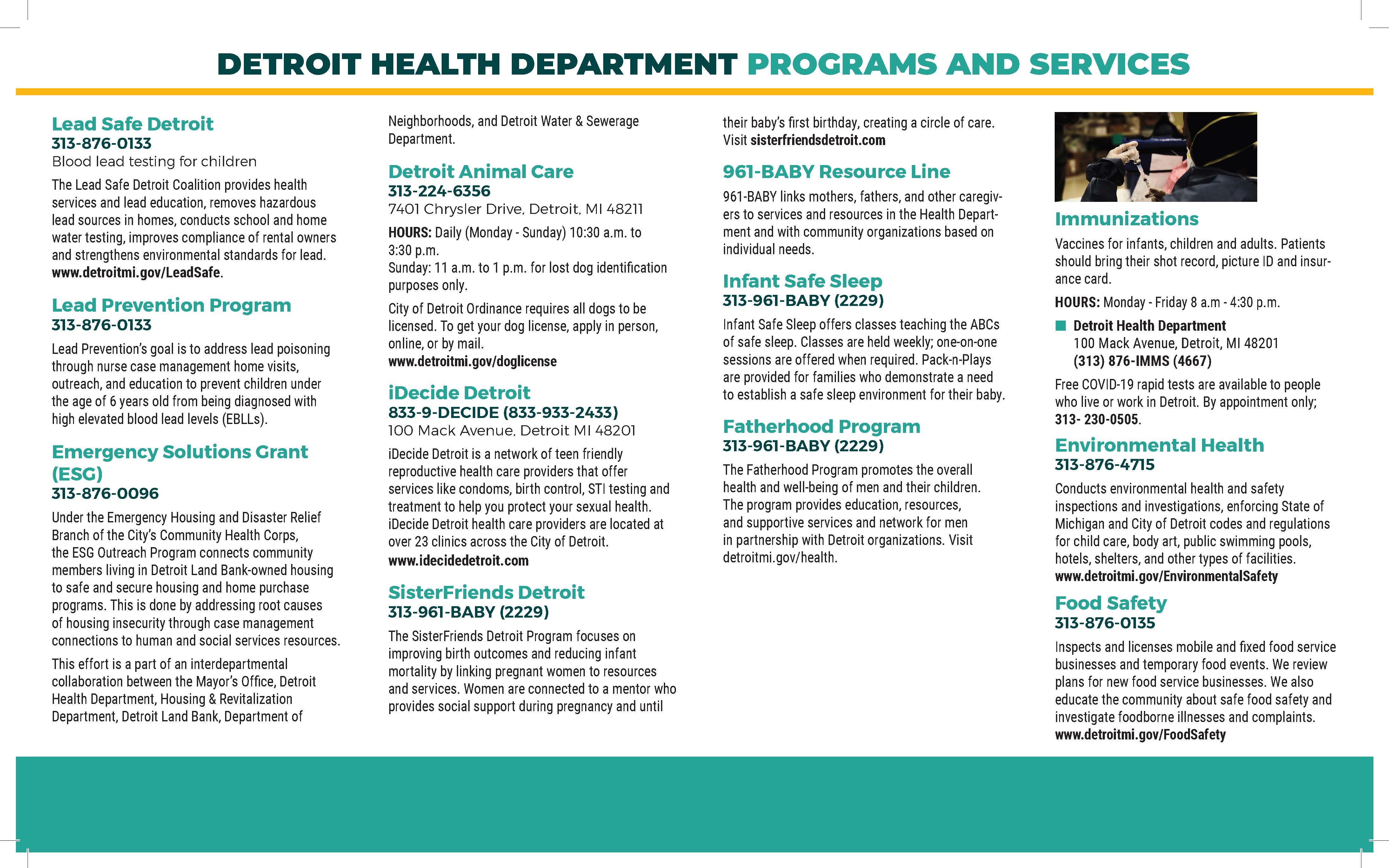 Programs and Services at the Detroit Health Department