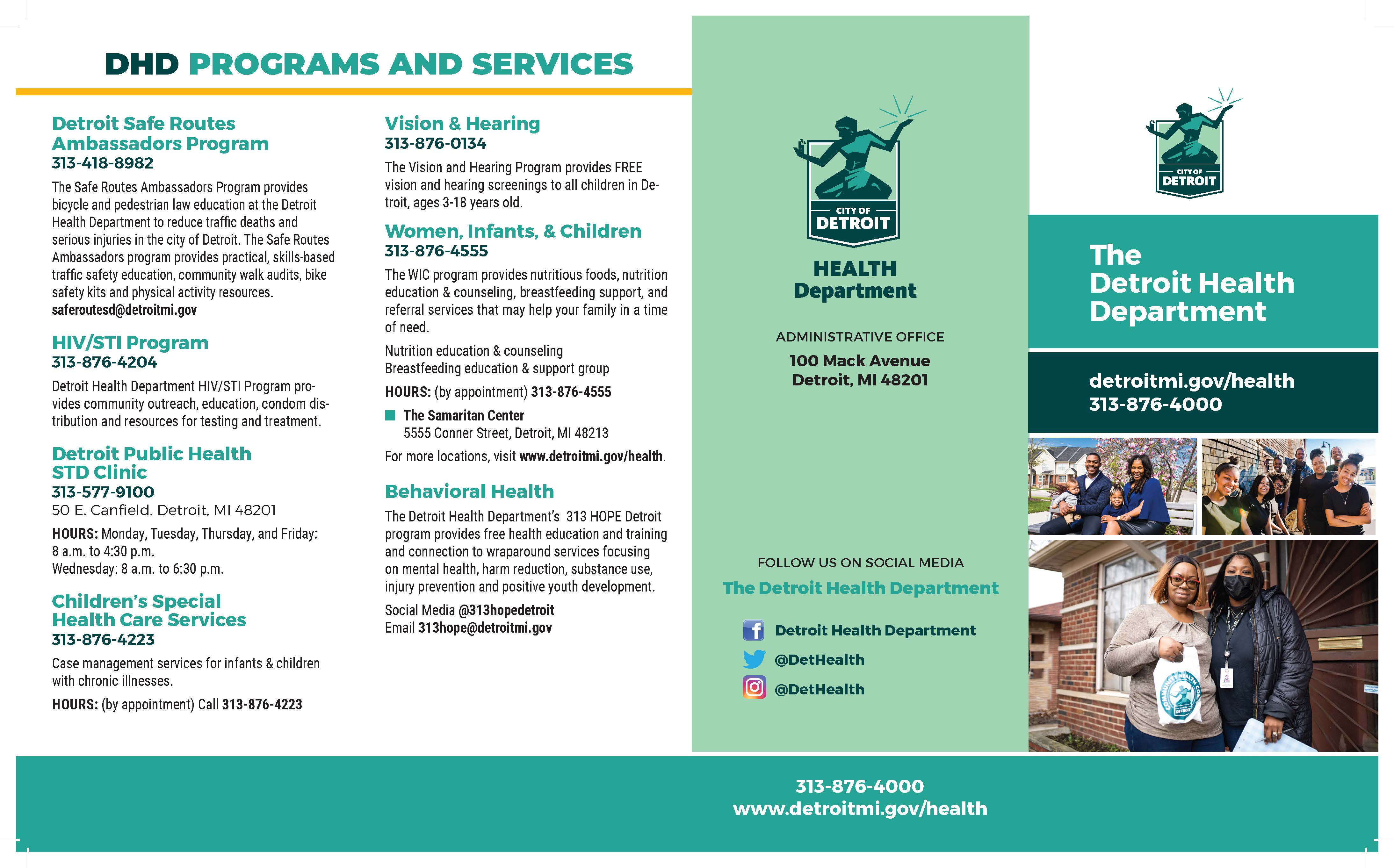 Back of brochure, continuation of programs and services plus contact info