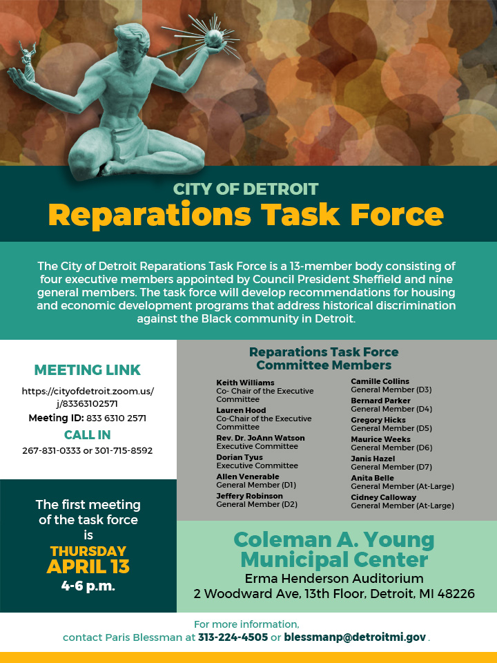 Reparations Taskforce Meeting, Thursday, April 13th at 4 pm