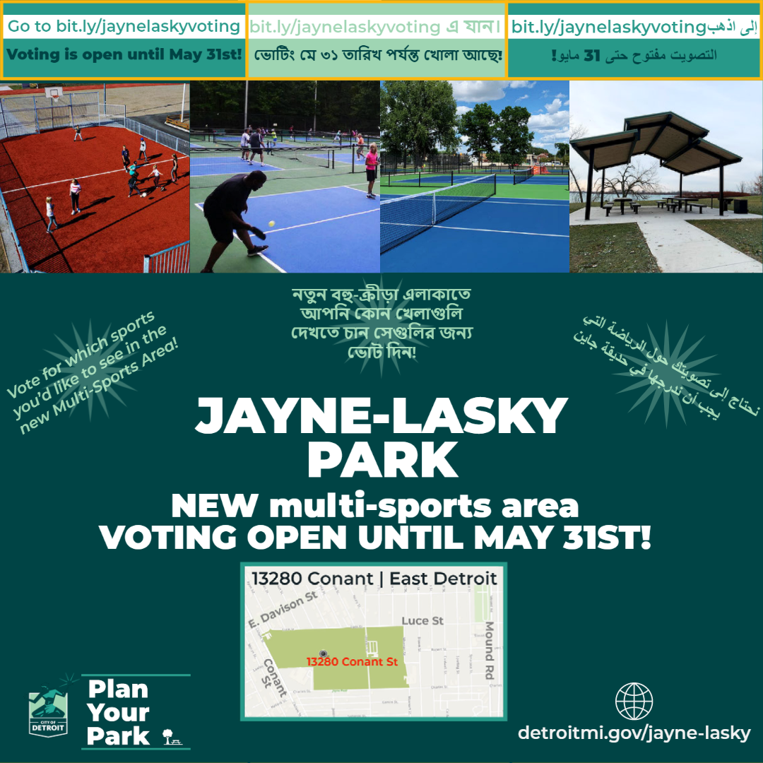 Flyer promoting the vote for the sports going into the new Multi-Sports Court area at Jayne-Lasky Park