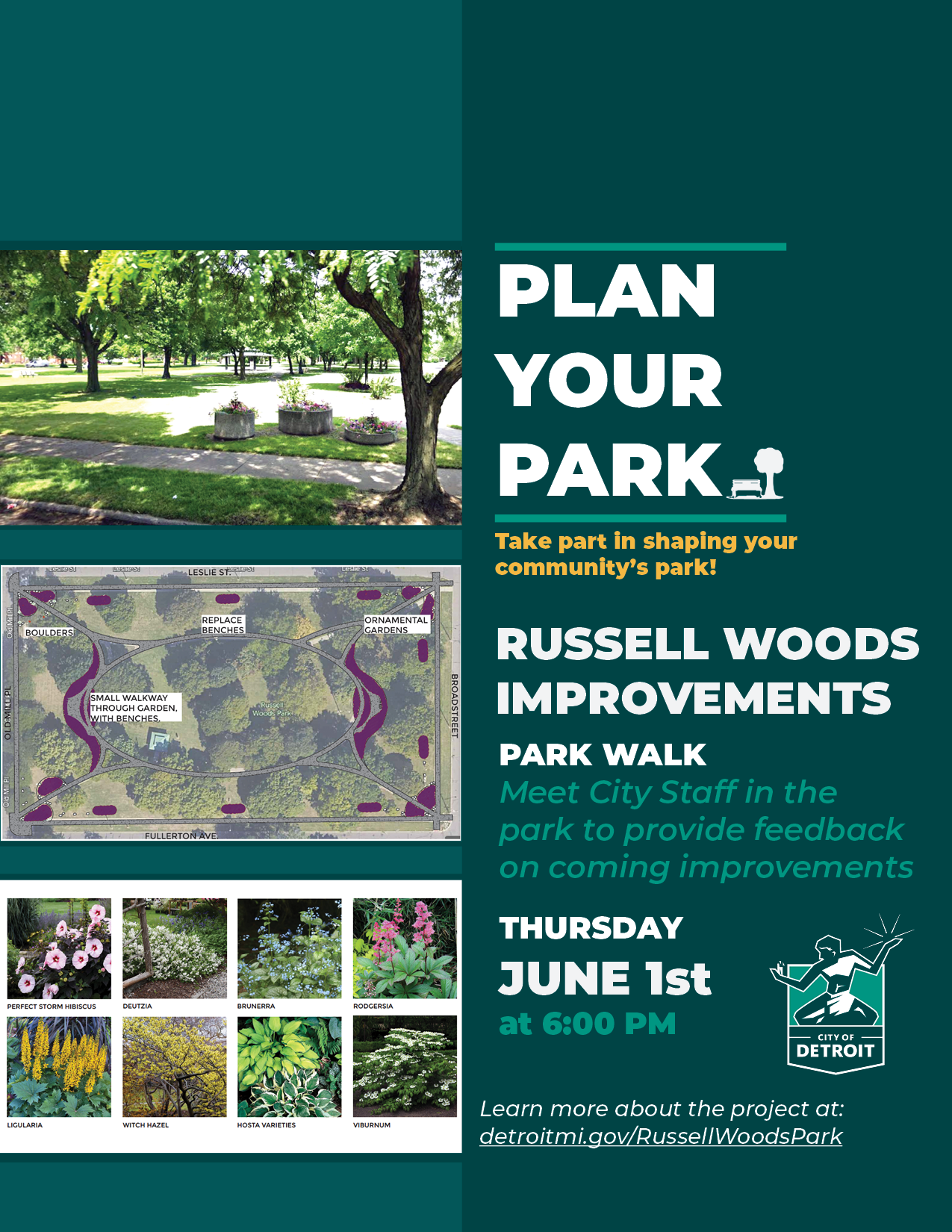 Park Walk through - June 1st at 6pm in Russell Woods Park.