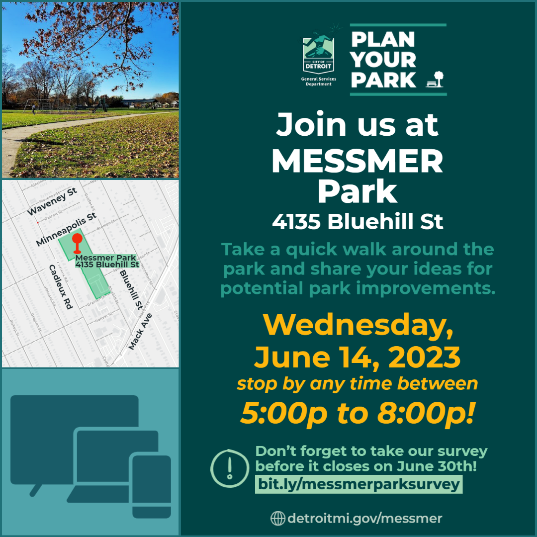 Flyer for the Design Kickoff at Messmer Park on Jun 14th