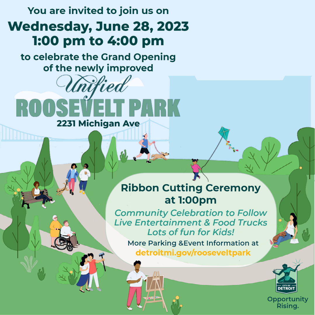 Roosevelt Park Ribbon Cutting Ceremony July 28, 2023 from 1-4