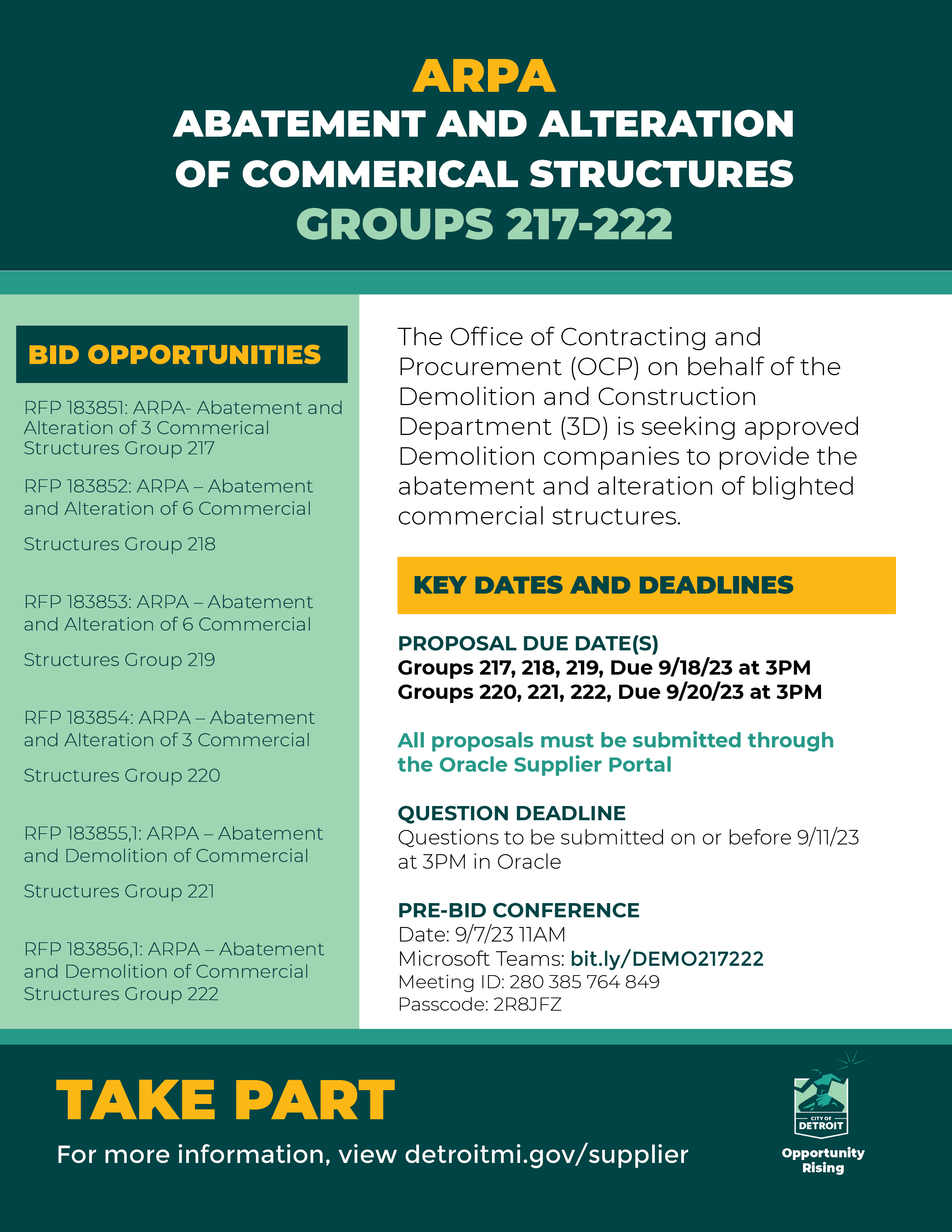 TAKE PART: ​​ARPA  ABATEMENT AND ALTERATION OF COMMERICAL STRUCTURES  CROUPS 217-222