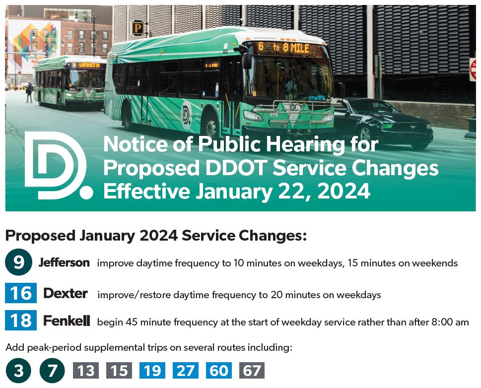 Notice of Public Hearing for Proposed DDOT Service Changes Effective January 22, 2024