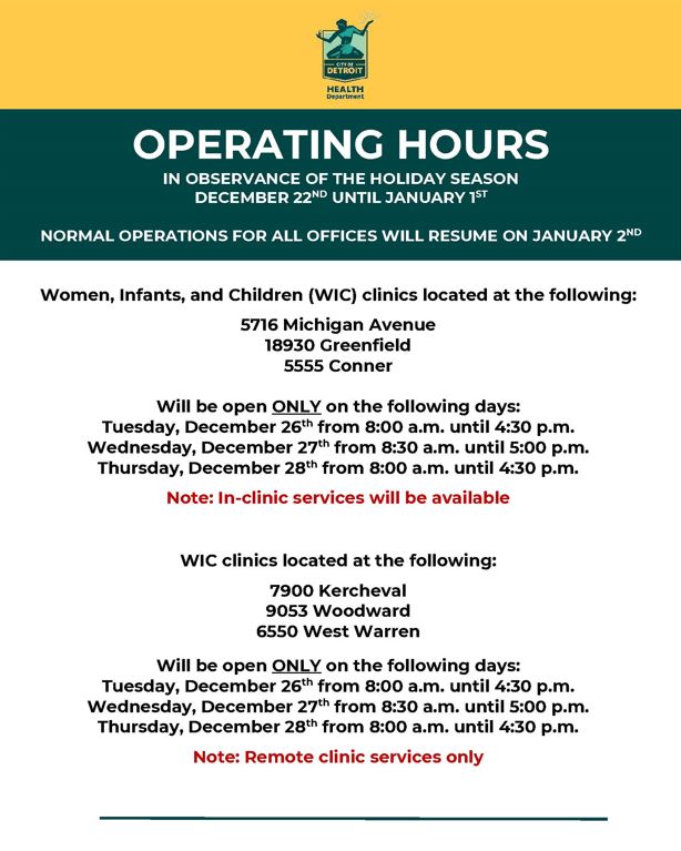 WIC holiday operating hours