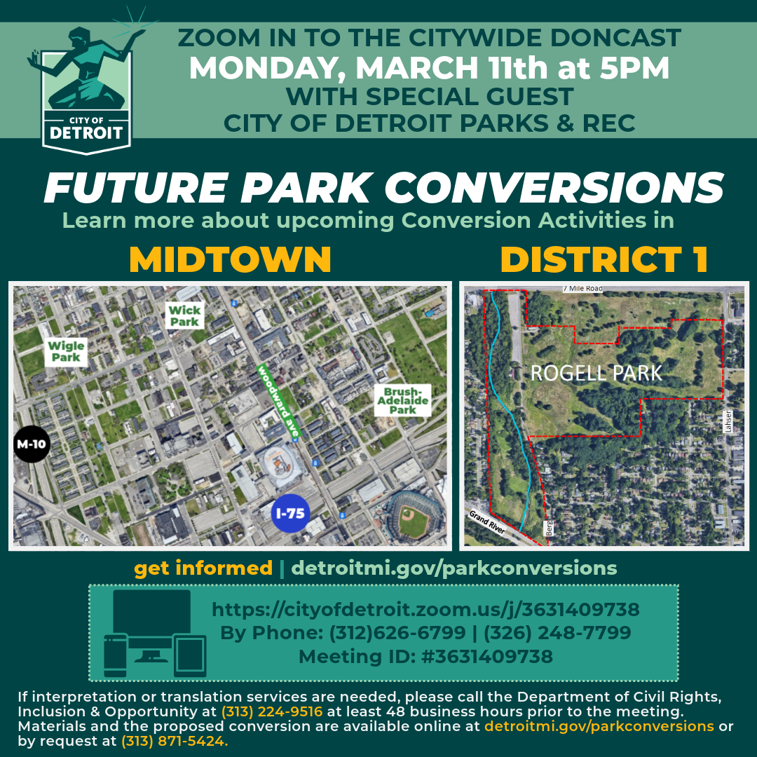 Flyer for Park Conversion Discussion at Citywide DONCast