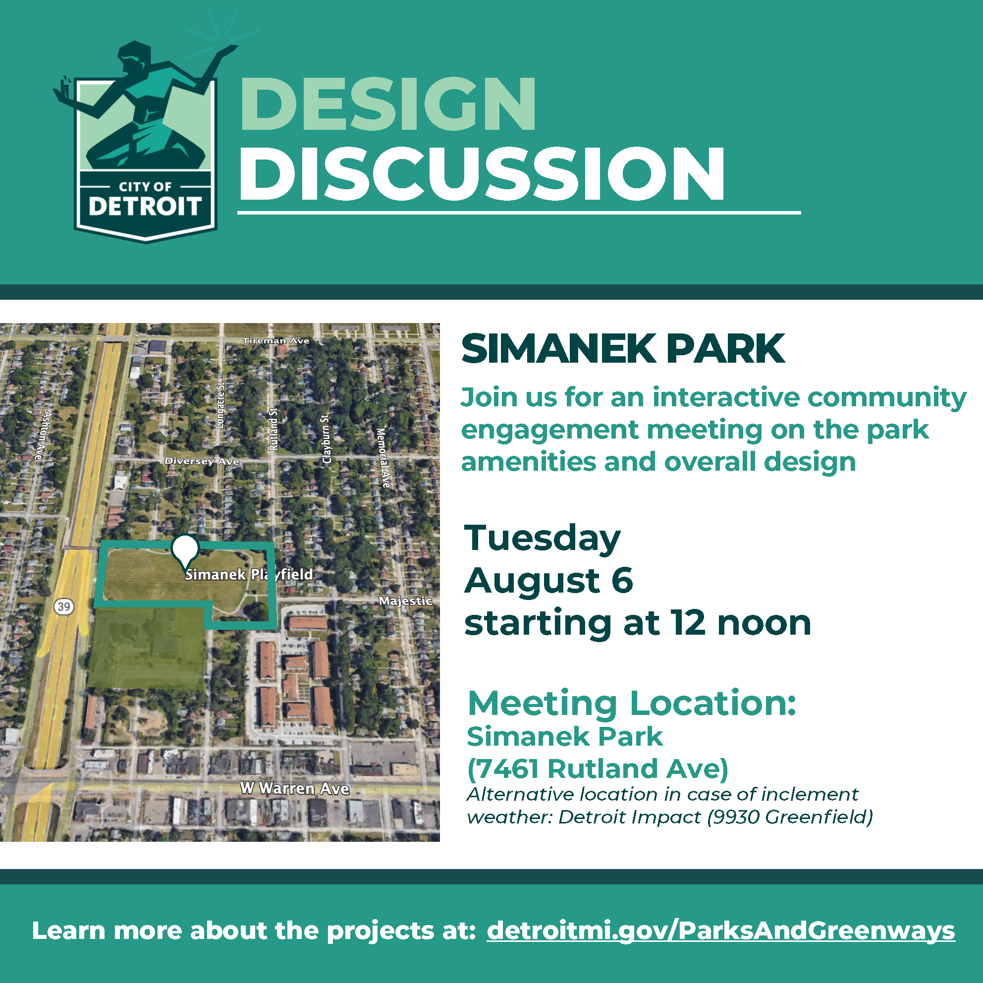 Join us for a meeting on Simanek park August 6th at noon at the park.