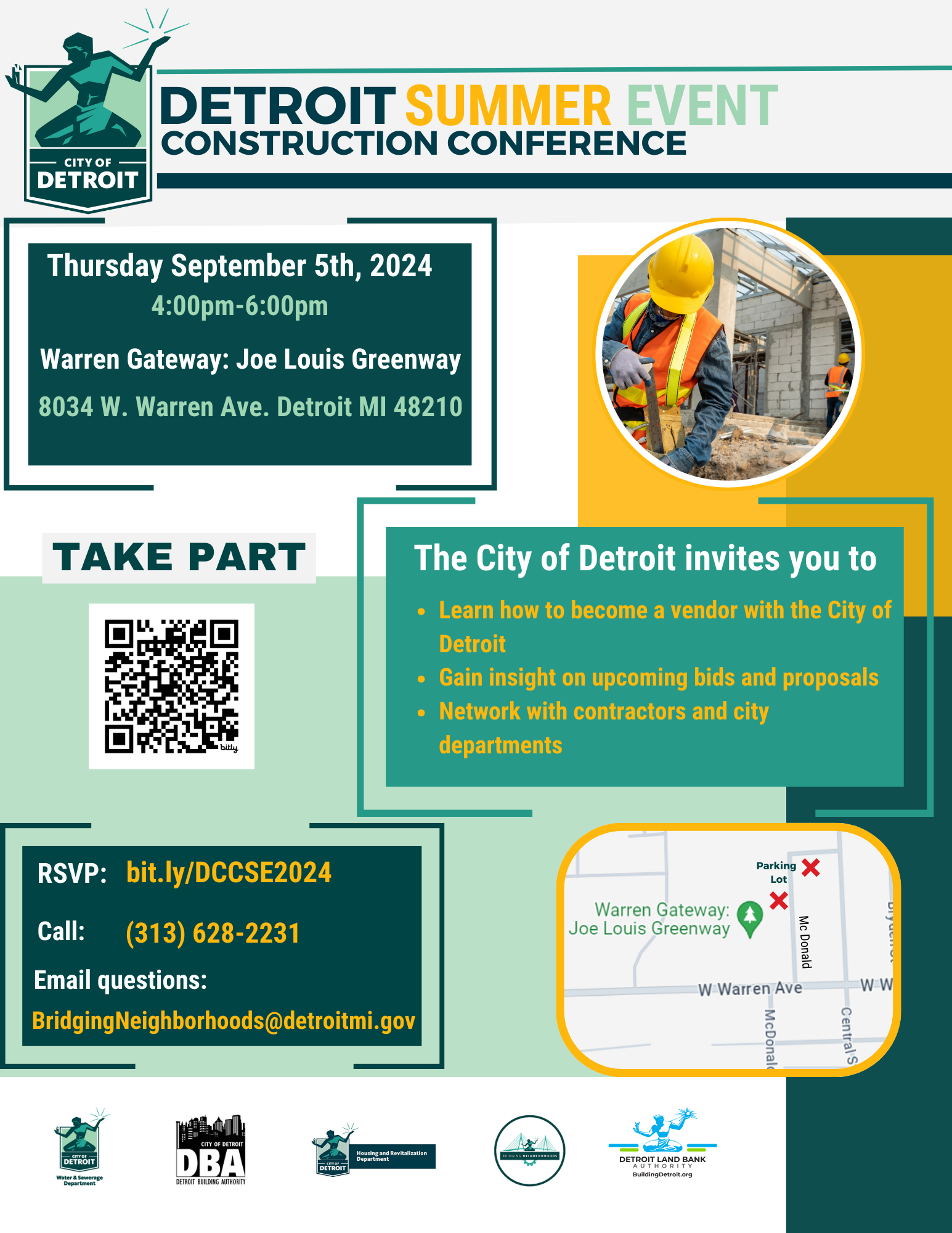 Detroit Construction Conference Summer Event 2024 9/11/24 4-6 PM at Warren Gateway to Joe Louis Greenway (8034 W. Warren, 48210) 