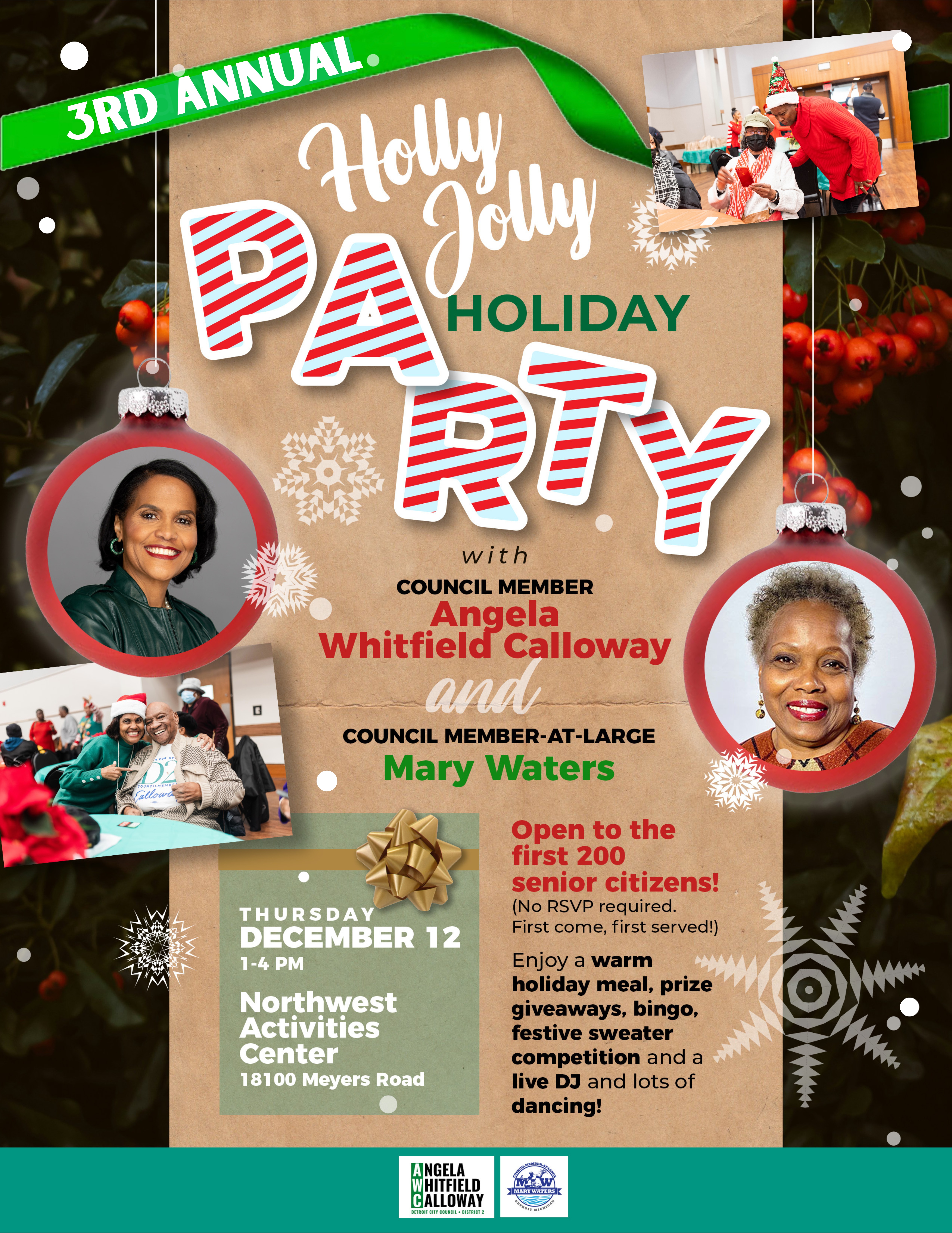Holiday red and green celebration flyer