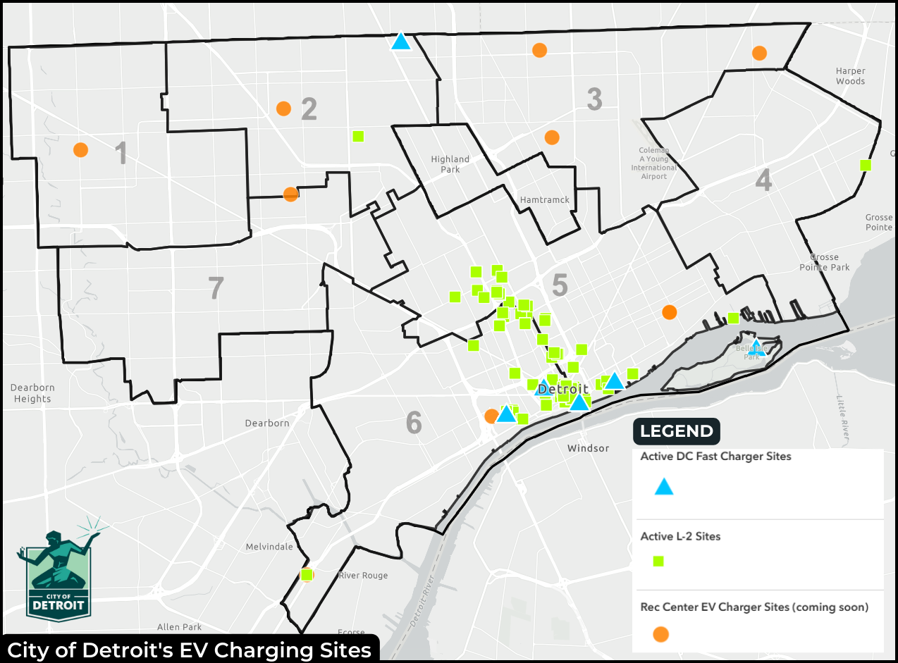 City of Detroit EV Charging Site Map