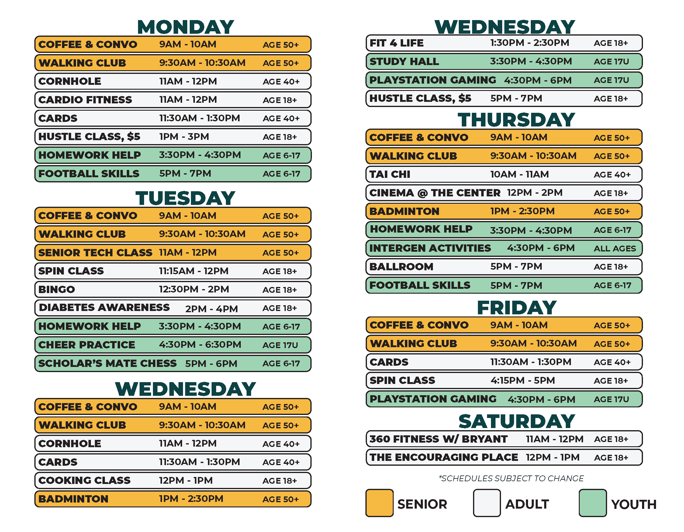 AB Ford Spring Schedule