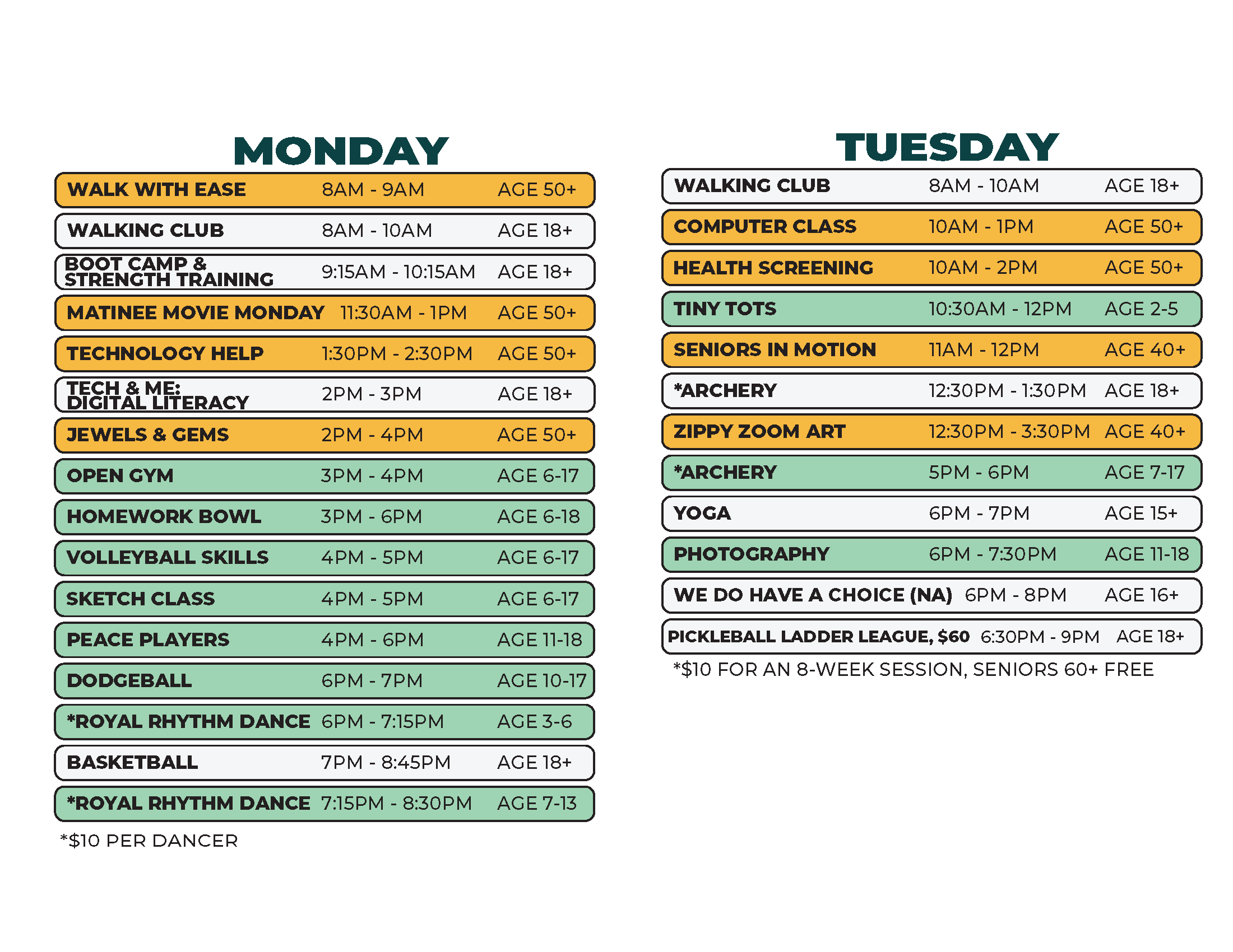Kemeny Spring Schedule 1