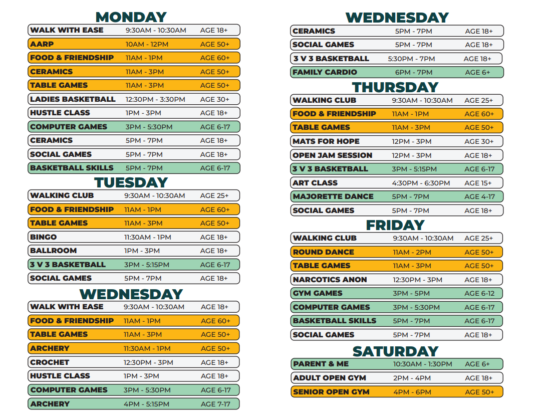 Farwell Recreation Center Summer 2025 schedule