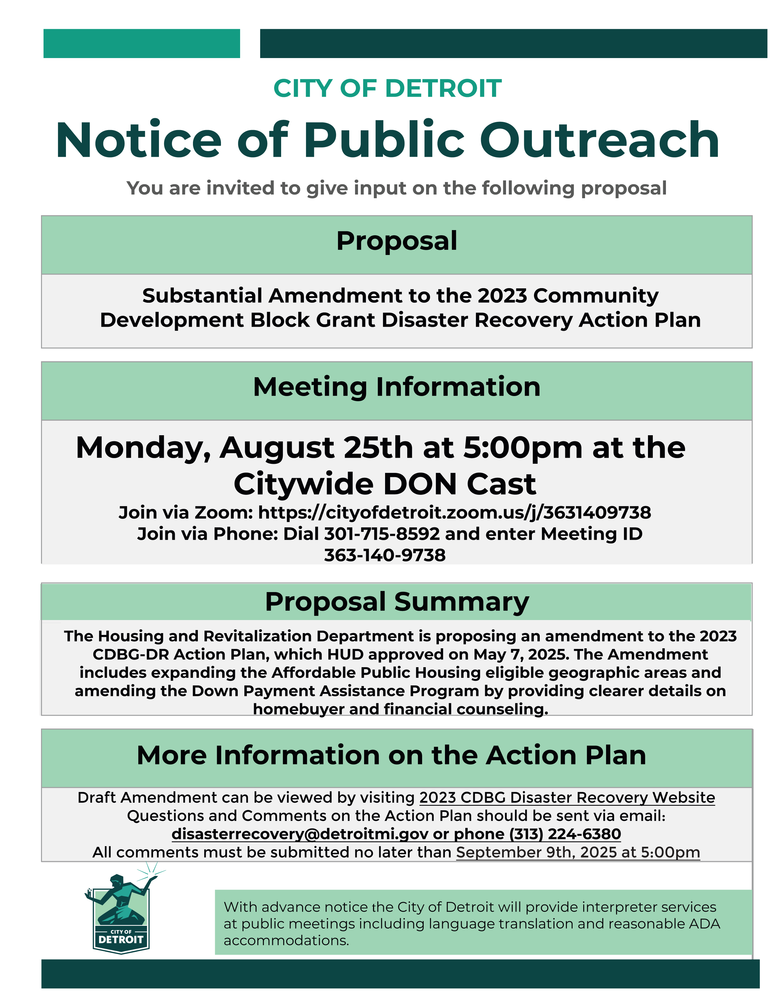 2023 CDBG DR Action Plan Amendment Public Outreach Notice