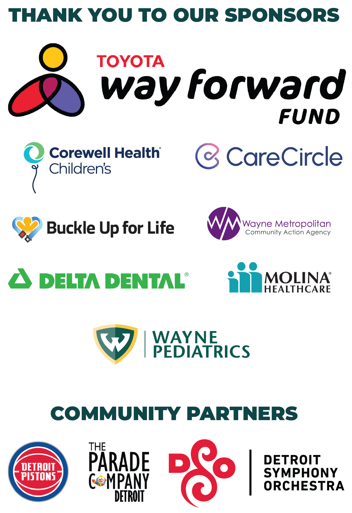 Collage of the sponsors of the 2025 Detroit Health Department Block Party Sponsors