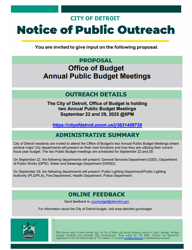 Public Notice Annual Public Budget Meetings 2025 graphic