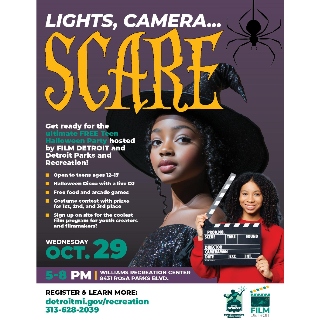 Get ready for the ultimate FREE Teen Halloween Party hosted by FILM DETROIT and Detroit Parks and Recreation!