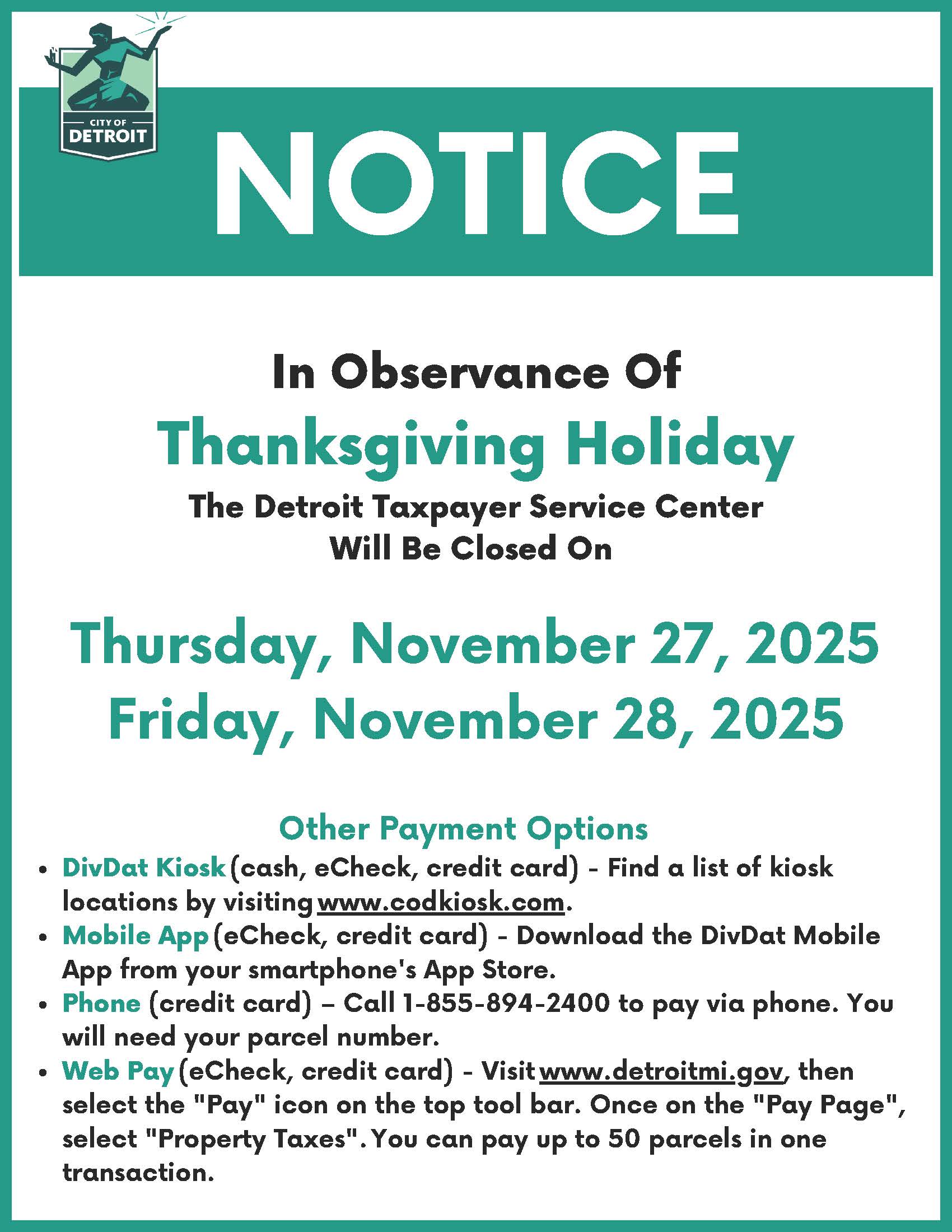 DTSC Thanksgiving Holiday Closure notice 2025