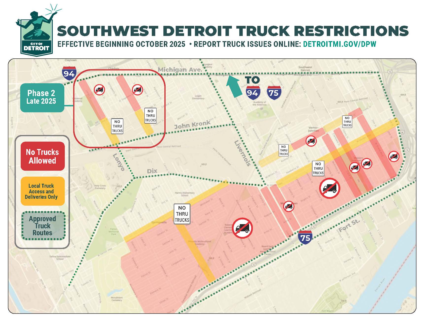 map of current truck restrictions in southwest detroit