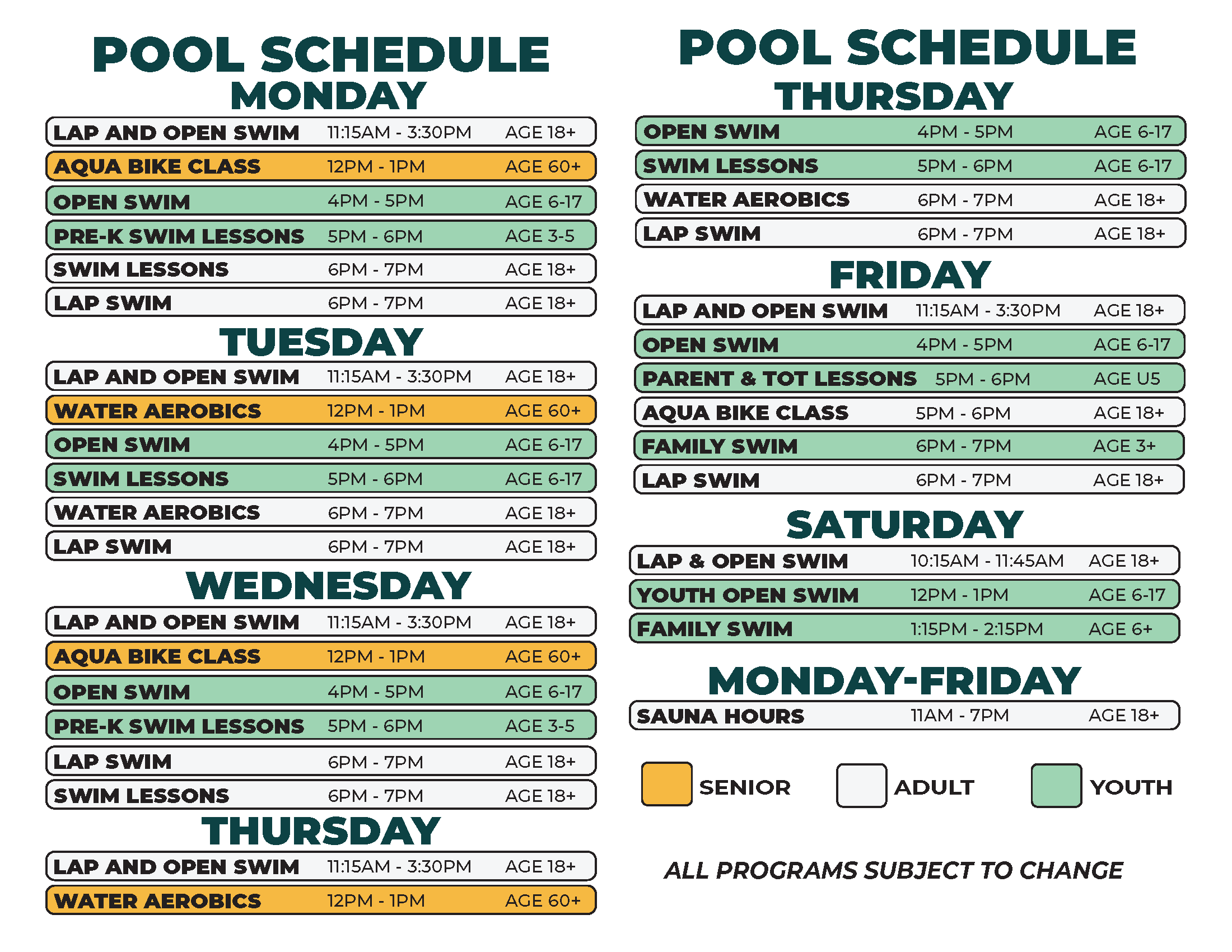 Coleman Young Winter Pool Schedule