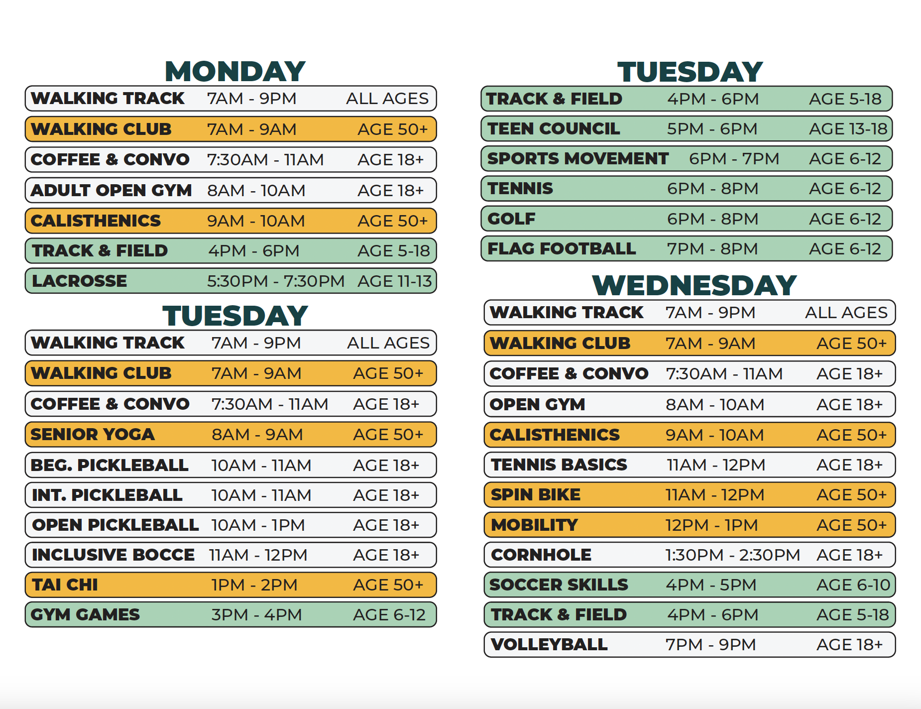 Chandler Park Fieldhouse Winter Schedule (M-W)