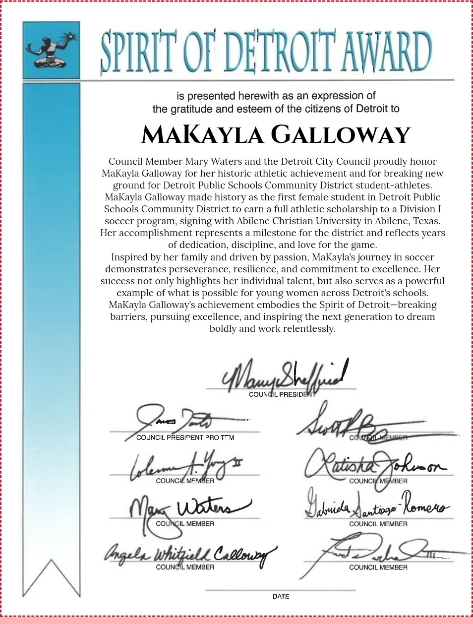 Spirit of Detroit Award Galloway