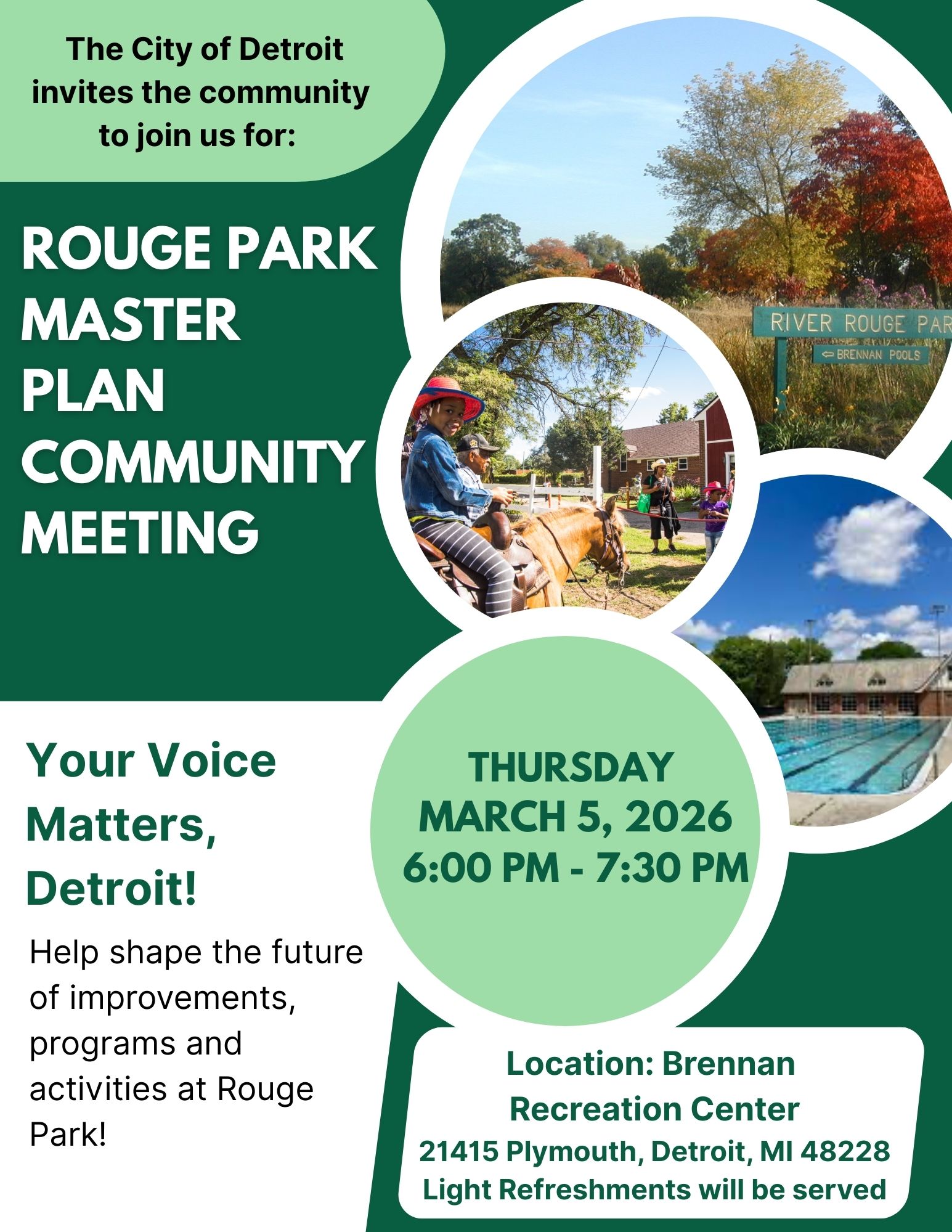 Rouge Park Master Plan Meeting - March 5th at 6pm at Brennan Pool