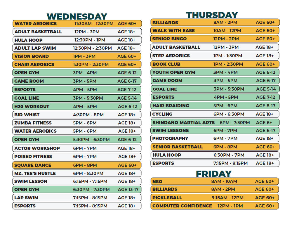 Northwest Activities Center Winter 2026 Update (W-F)