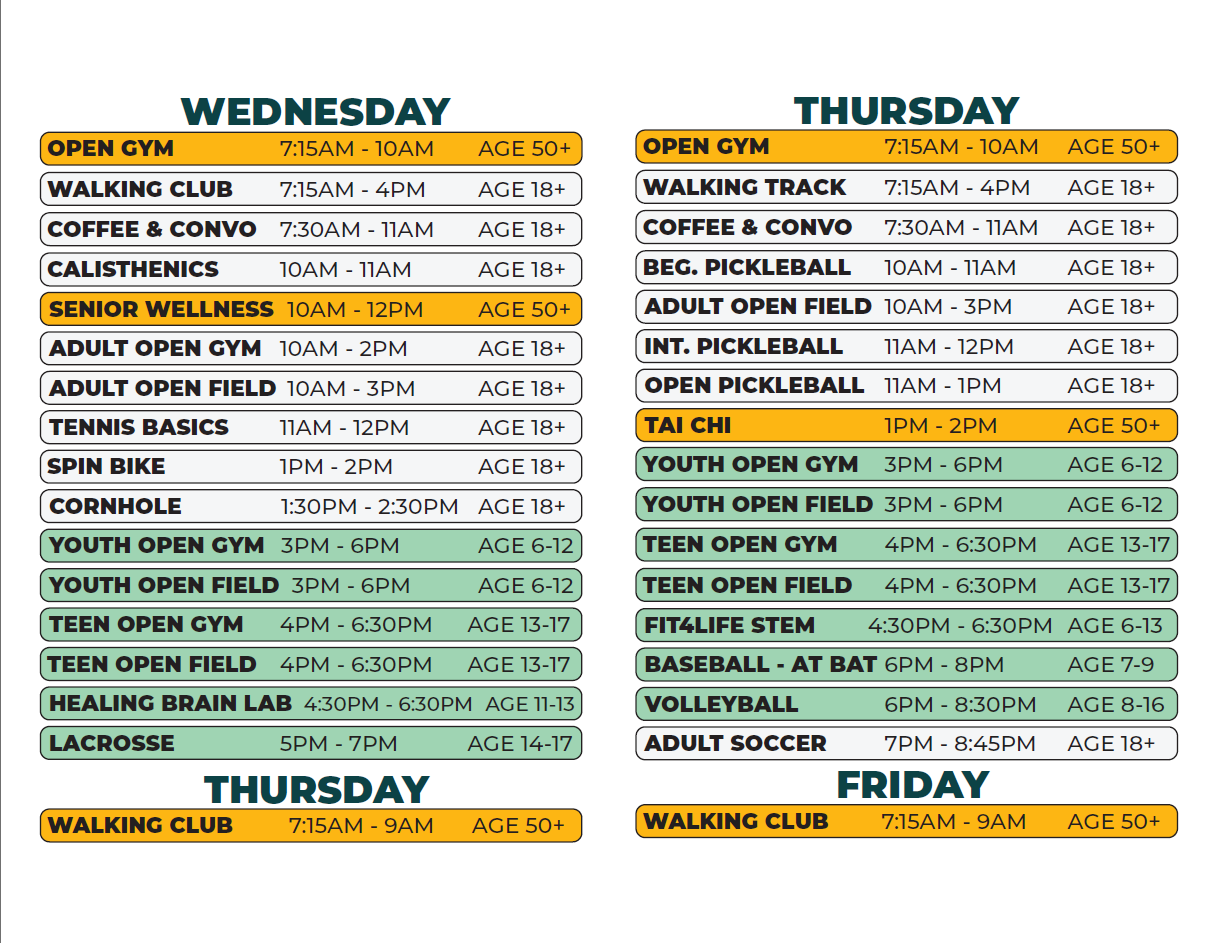 Chandler Wednesday and Thursday schedule