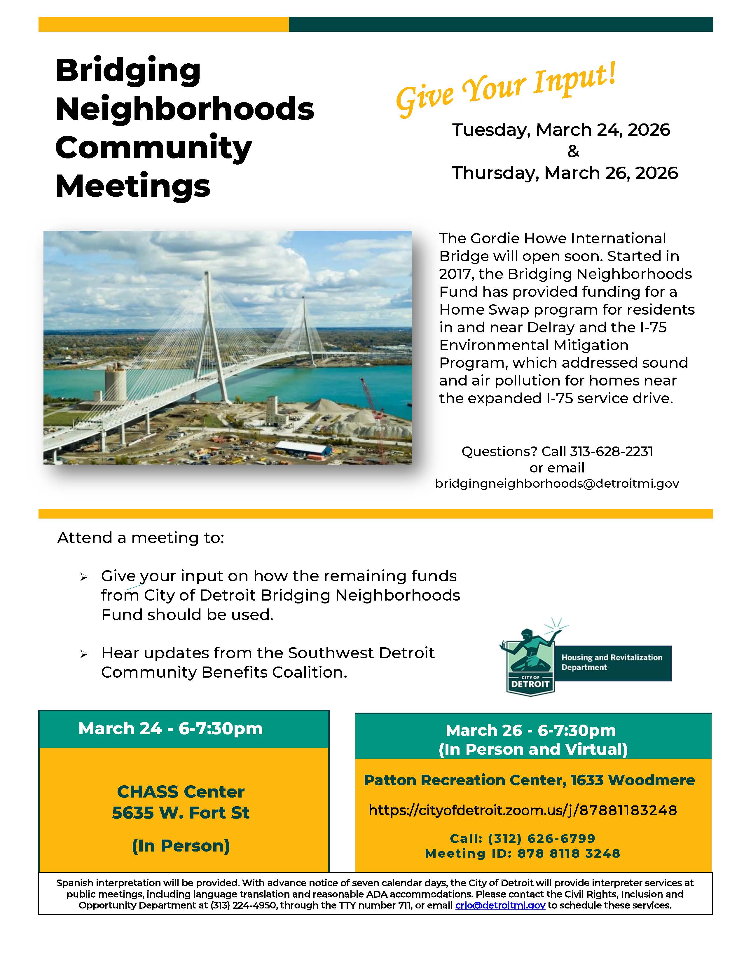 Bridging Neighborhoods Community Meeting Flier