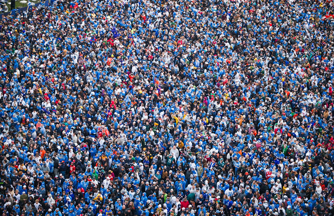 Overhead view of the 2024 NFL Draft, held in Detroit, Michigan.