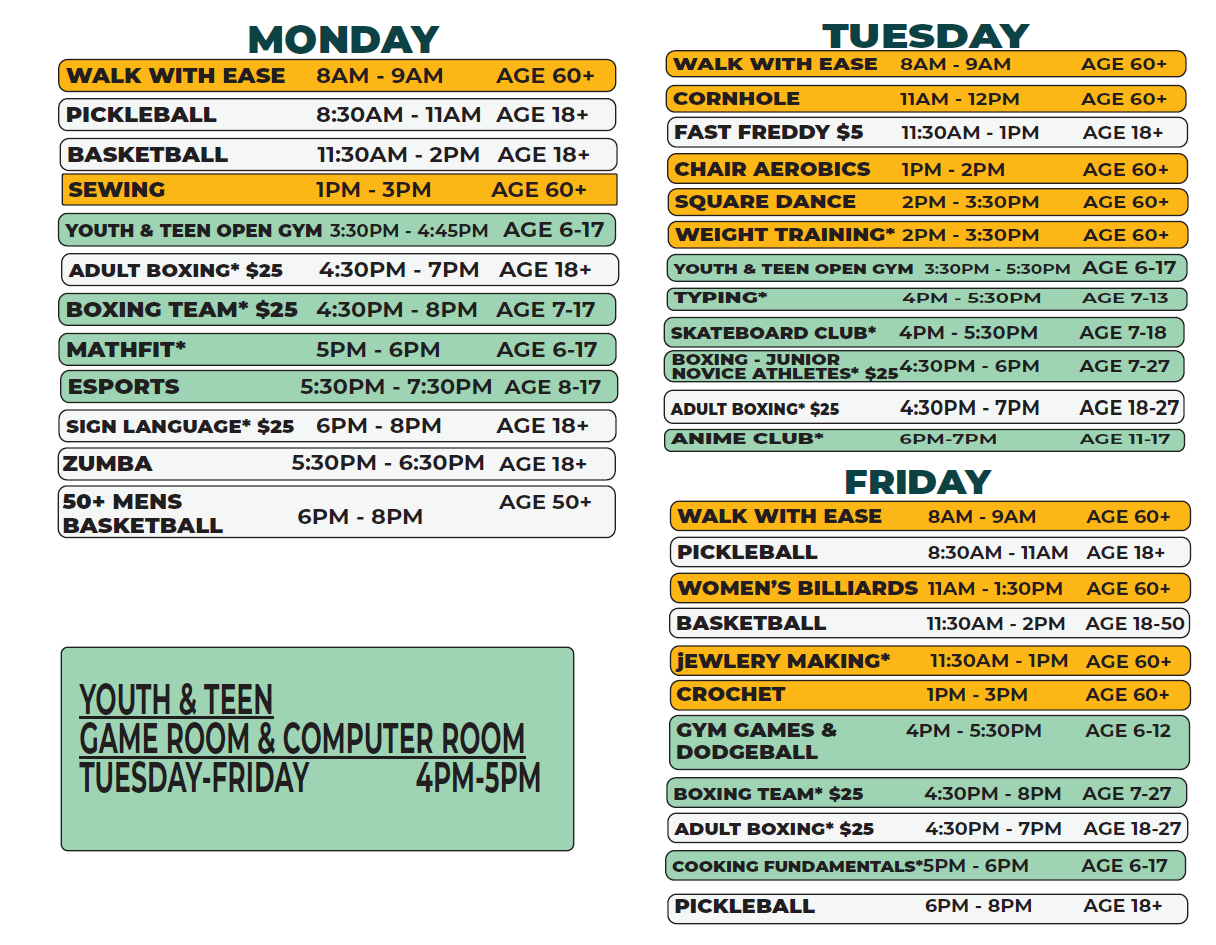 ABC - Spring 2026 schedule (Monday, Tuesday and Friday) -
