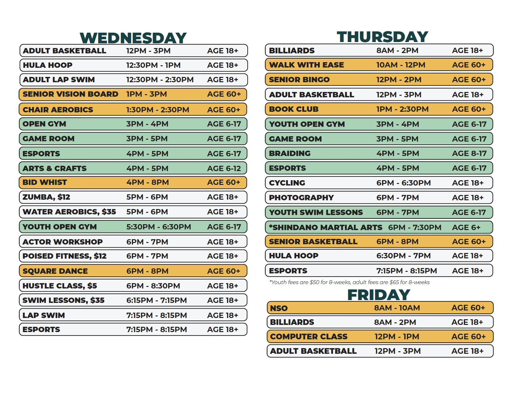 NWAC Spring 2026 schedule (Wednesday to Friday)