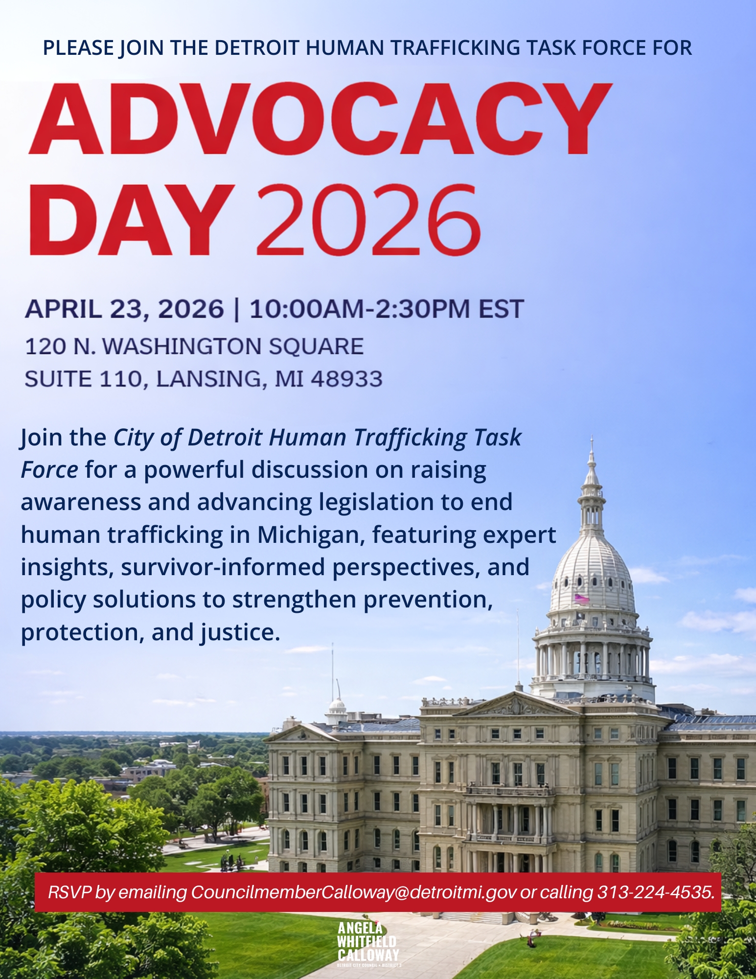 State Capitol, blue and red writing, advocacy day 2026